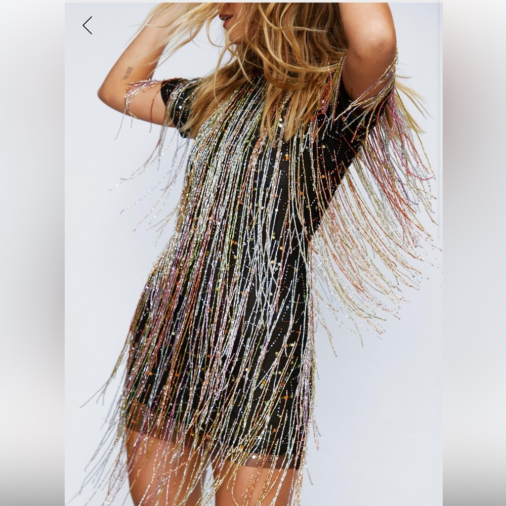 Nasty Gal fringe sequins dress, never worn new with tags size 6